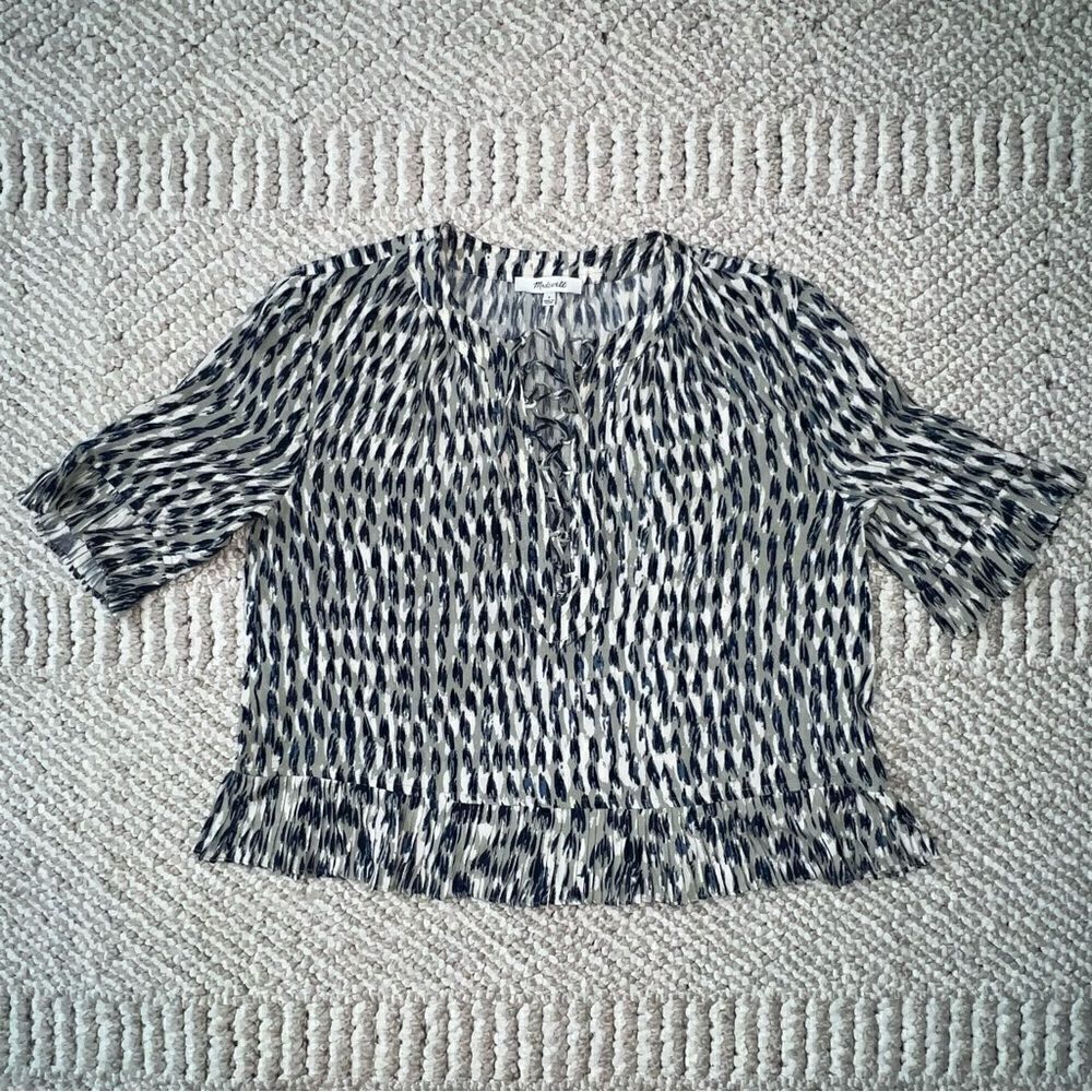 Madewell Sunpleat Lace-Up Top w/Painted Feathers - Sz S - Picture 10 of 16
